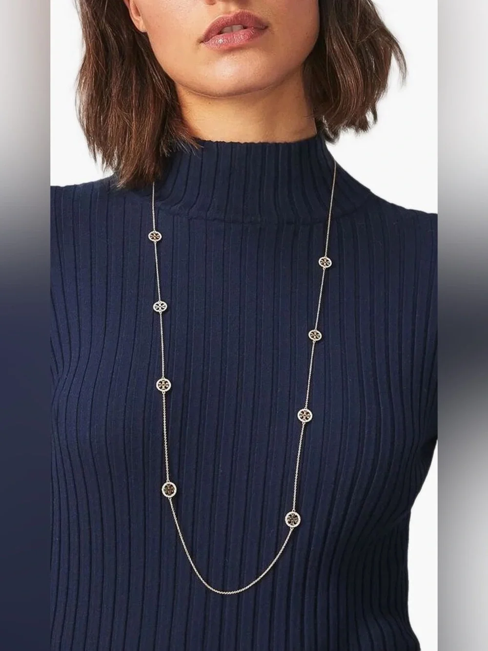 TORY BURCH Miller Pave Long Station Necklace in Gold/Crystal